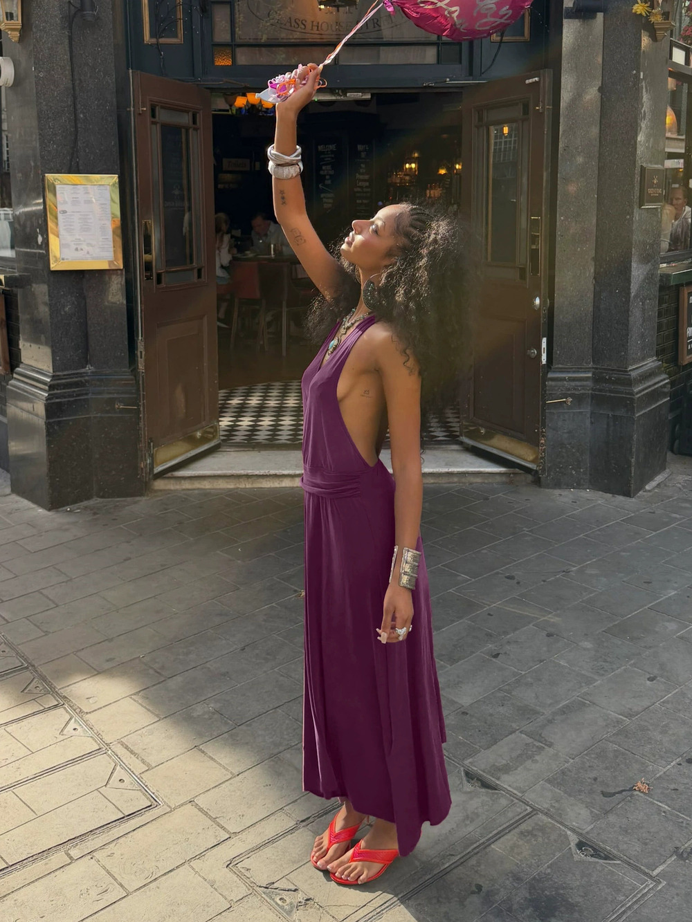 Zara Summer Halter Deep V Backless Maxi Vacation Dress